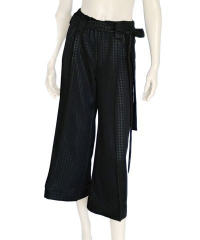 Pied-de-poule ankle wide legs black trousers