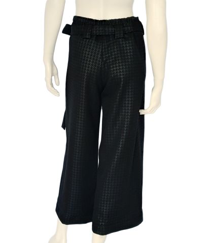 Pied-de-poule ankle wide legs black trousers