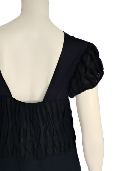 Midi black dress with puffed sleeves