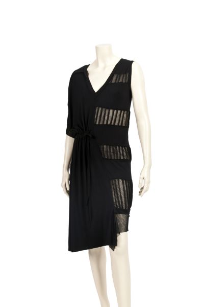 OUT OF STOCK/ Asymmetric Black Half Naked Midi Dress
