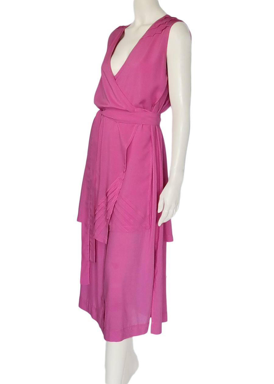 Pink midi wrap dress — front view