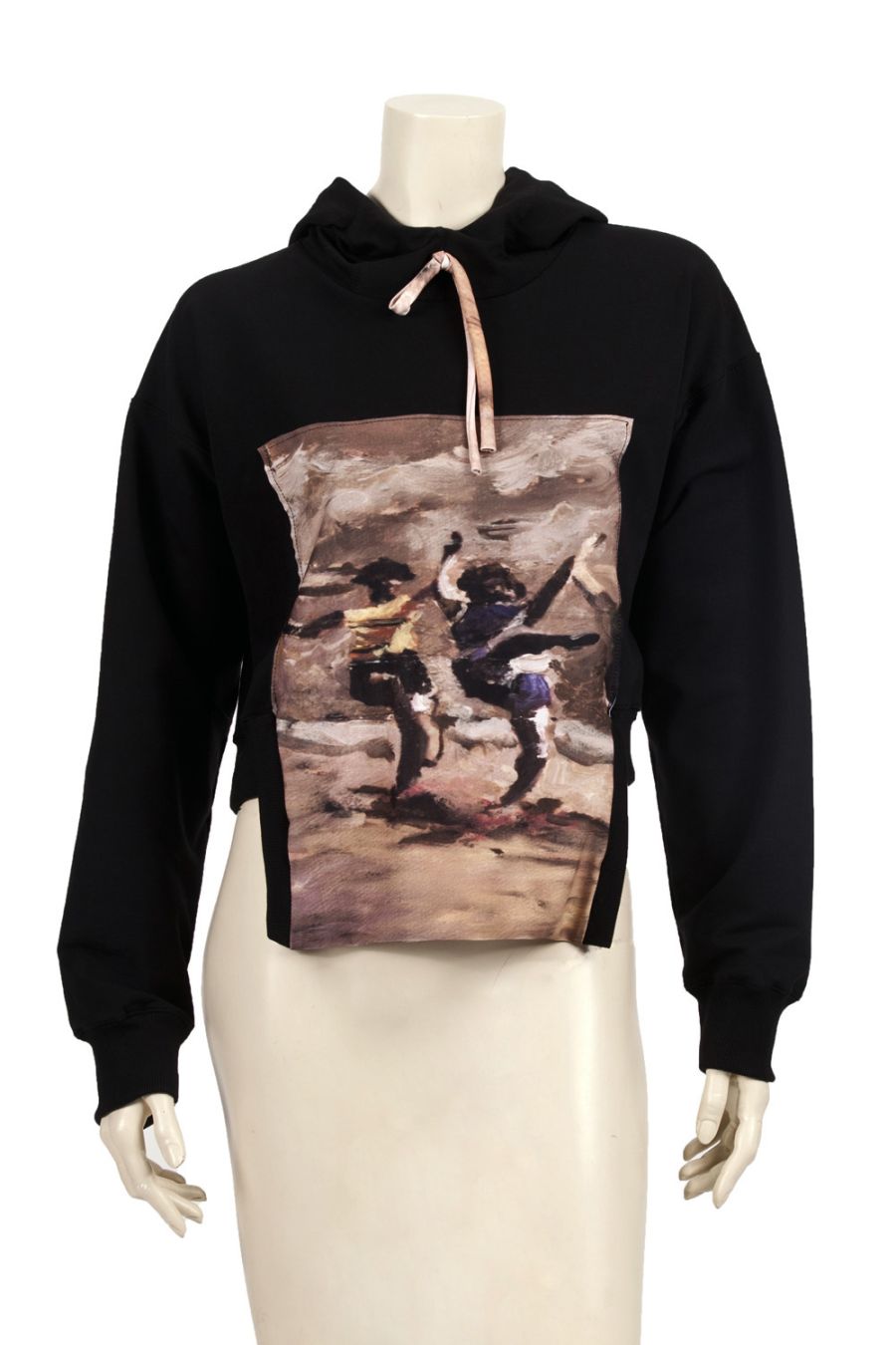 OUT OF STOCK/Cropped Black Hoodie With Printed Details — front view