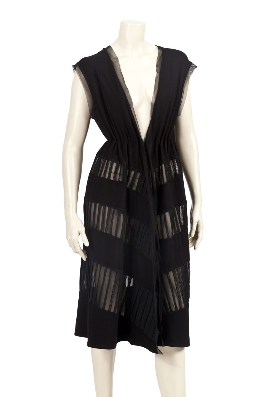 OUT OF STOCK/Black Jersey Deep V Neck Coat/Dress — front view