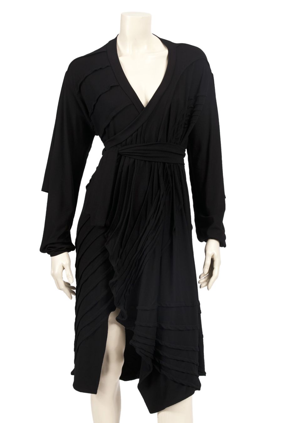 OUT OF STOCK/Classic TATA Black Jersey Wrap Coat — front view