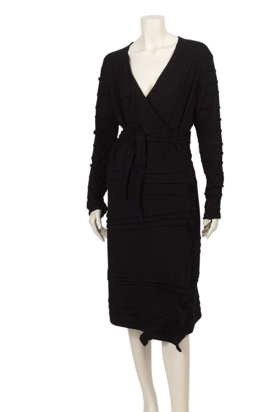 OUT OF STOCK/ Wrapped Black Jersey Midi dress — front view