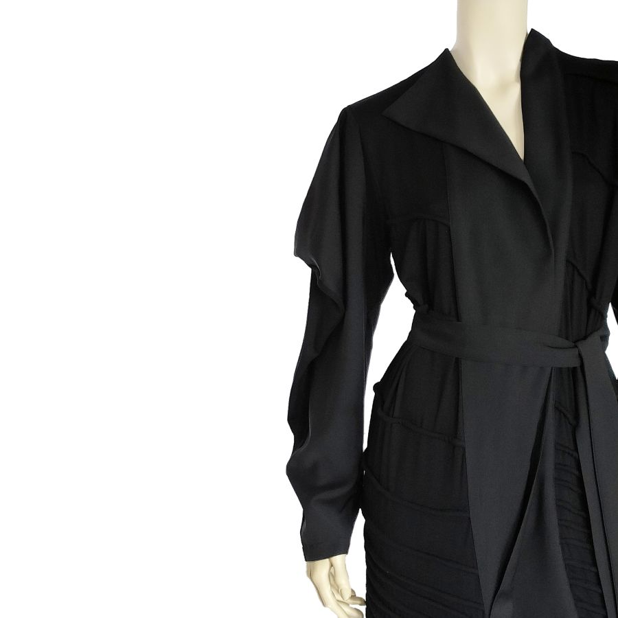 Asymmetric Midi Black Coat — front view