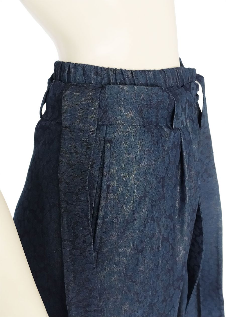 Wide Leg Leopard Jeans Trousers — front view