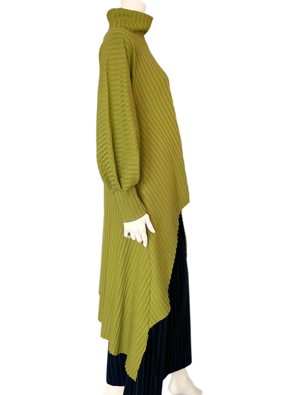 Asymmetric Turtleneck Top With Puffed Sleeve — front view